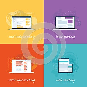 Flat web design icons for internet marketing conce