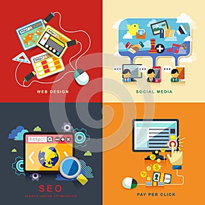 Flat web design, seo, social media, pay per click photo