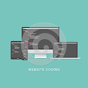 Flat website coding development vector illustratio