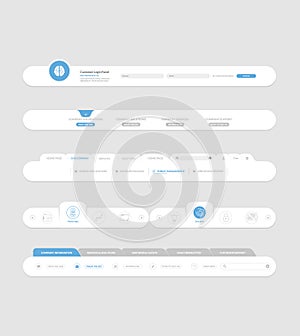 Flat website navigation elements with banners and concept icons