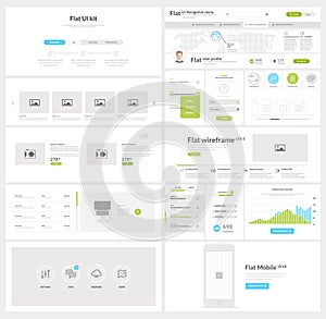 Flat website navigation elements with banners and concept icons