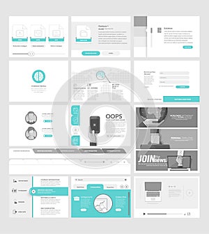 Flat website navigation elements with banners and concept icons