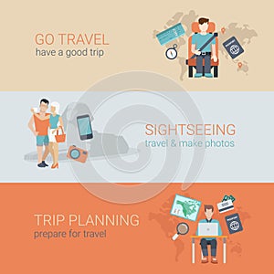 Flat website slider banner travel sightseeing trip planning