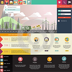 Flat Website Template Design with eco elements