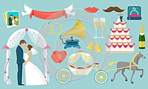 Flat Wedding Icon Set