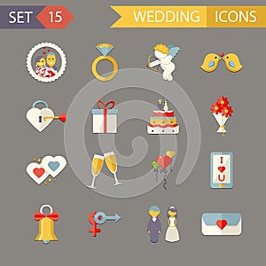 Flat Wedding Symbols Bride Groom Marriage