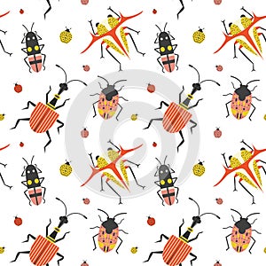 Flat Weird Bugs and Unusual Beetles Pattern