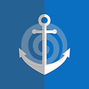 Flat white anchor on blue