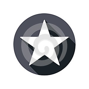 Flat White Star in Gray Circle, Long Shadow, Modern Icon