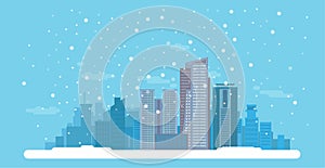 Flat winter Cityscape with buildings