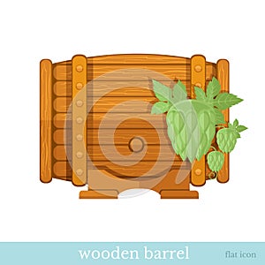 Flat wooden barrel with hop