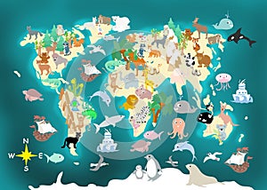 Flat World animals cartoonish kids map