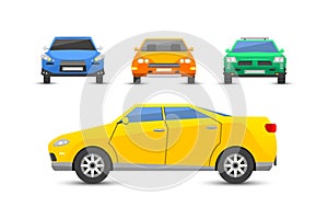 Flat yellow car vehicle type design style vector generic classic business illustration isolated.