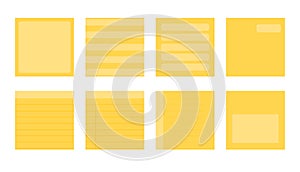 Flat yellow paper sticker linear sheet set vector
