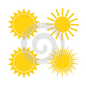 Flat yellow sun icon collection on white background. Vector flat cartoon illustration