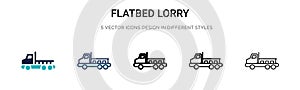 Flatbed lorry icon in filled, thin line, outline and stroke style. Vector illustration of two colored and black flatbed lorry