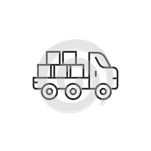 Flatbed truck line icon. linear style sign for mobile concept and web design. Truck with Bricks outline vector icon. Construction