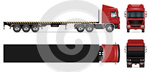 Flatbed truck vector mockup side, front, back, top view