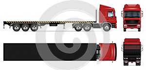 Flatbed truck vector mockup side, front, back, top view photo