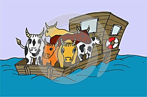 Flatboat with livestock