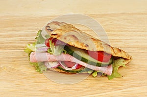 Flatbread filled with ham salad