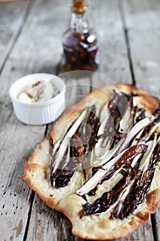Flatbread with radicchio, chili oil and cottage cheese spread