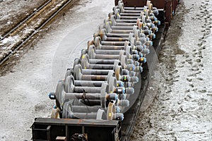 Flatcar full of new train wheel sets