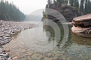 Flathead and Spotted Bear Rivers meeting point in the Bob Marshall wilderness area during the 2017 fall fires in Montana USA