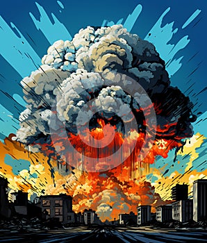 Flaticon Thick Line Cartoon, A Large Explosion In A City