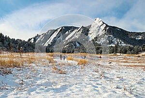 The Flatirons under a blanket of snow