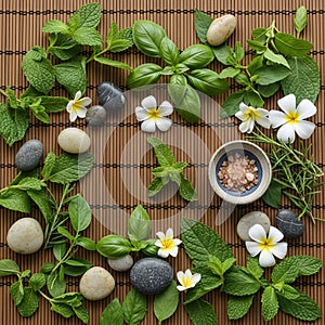 A flatlay composition featuring a bamboo
