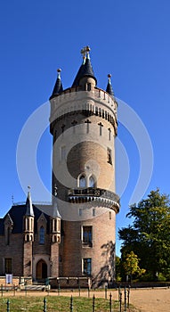 Flatow Tower in Castle and Park Babelsberg in Autumn in Potsdam in Brandenburg