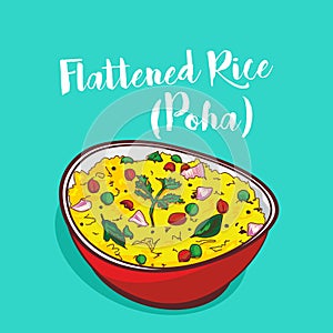 Flattened rice poha indian food. Vector illustration photo