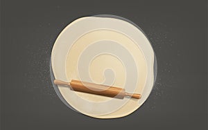 Flattening dough with rolling pin realistic vector