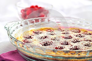 Flaugnarde with raspberries