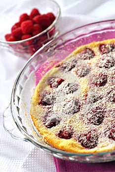 Flaugnarde with raspberries