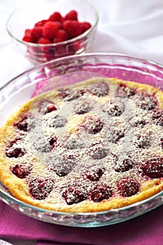 Flaugnarde with raspberries