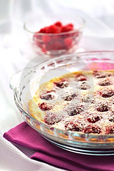 Flaugnarde with raspberries