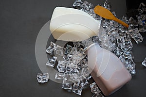 Flavor of milk in plastic bottles served with ice cubes