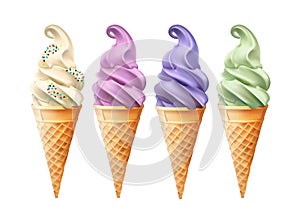 Flavored cone ice cream bar set realistic dessert snack food