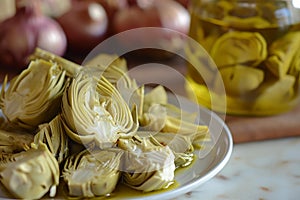 Flavorful Artichokes pickled olive oil. Generate Ai