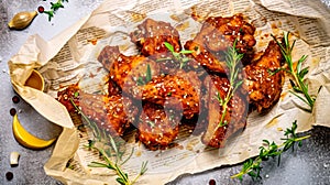 Flavorful delight, Succulent chicken wings seasoned to perfection on parchment