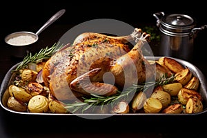 Flavorful Roast chicken rosemary. Generate Ai photo
