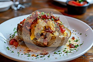 Flavorful Serving baked potato with green herbs. Generate ai photo