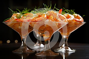 Flavorful Shrimp spicy appetizer cocktail. Generate Ai
