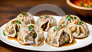 Flavorsome Delights Celebrating National Dumpling Day with Cilantro Infused Dumplings.AI Generated