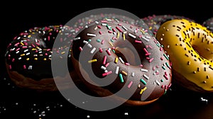 Flavorsome Medley: Assorted Colorful Donuts Against a Dark Backdrop