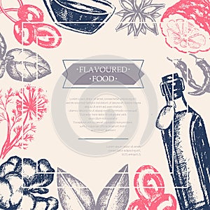 Flavoured Products - vector hand drawn postcard photo