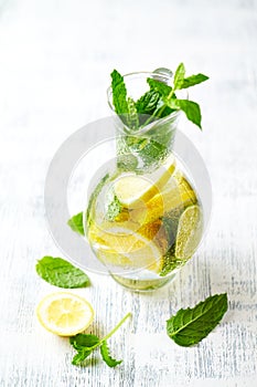 Flavoured Water with Lime, Lemon and Mint Leaves