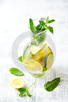 Flavoured Water with Lime, Lemon and Mint Leaves photo